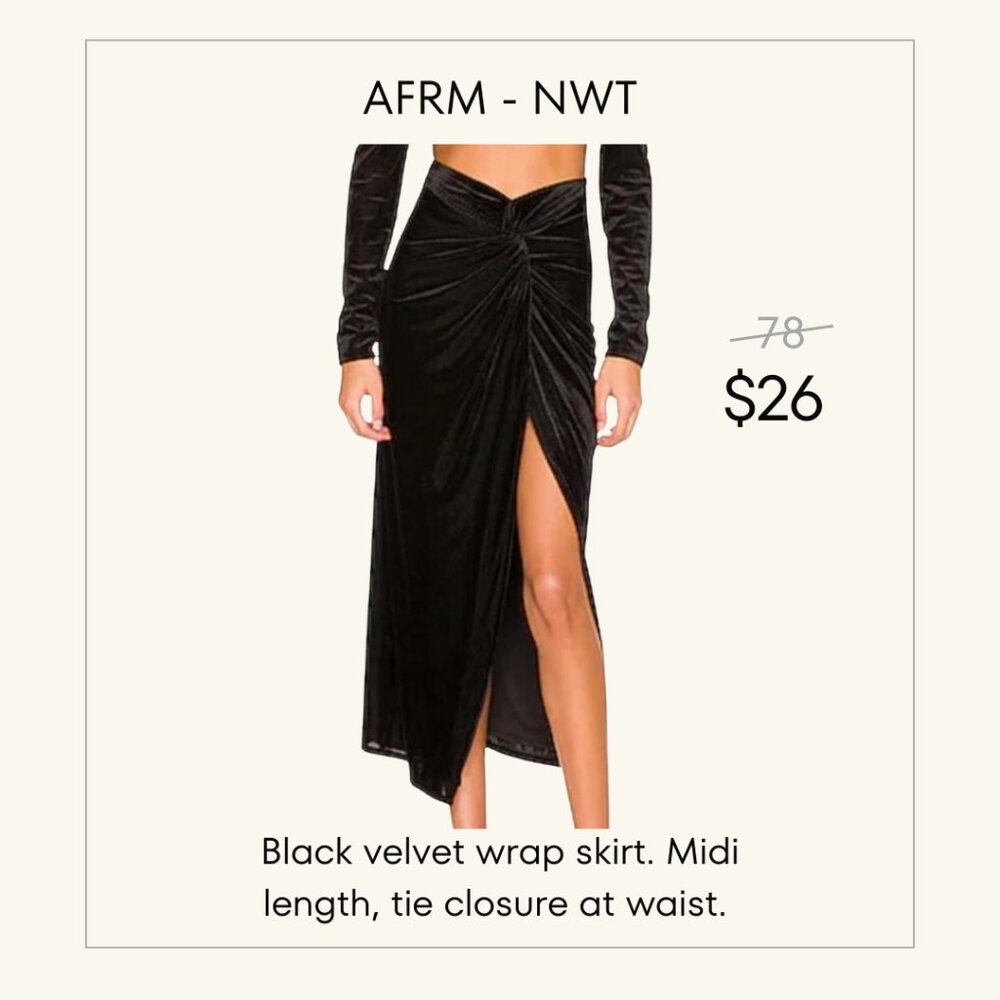 AFRM Black Velvet Wrap Delm Skirt - NWT